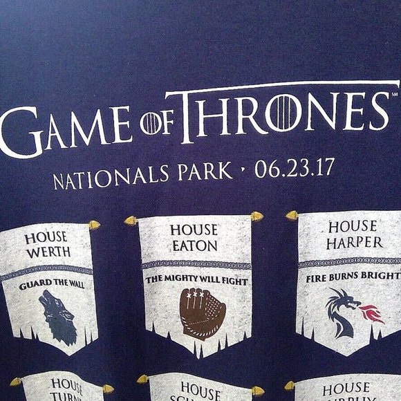 Washington Nationals SGA Game of Thrones Night T-Shirt L 6/23/17 Player's Houses - Picture 4 of 8